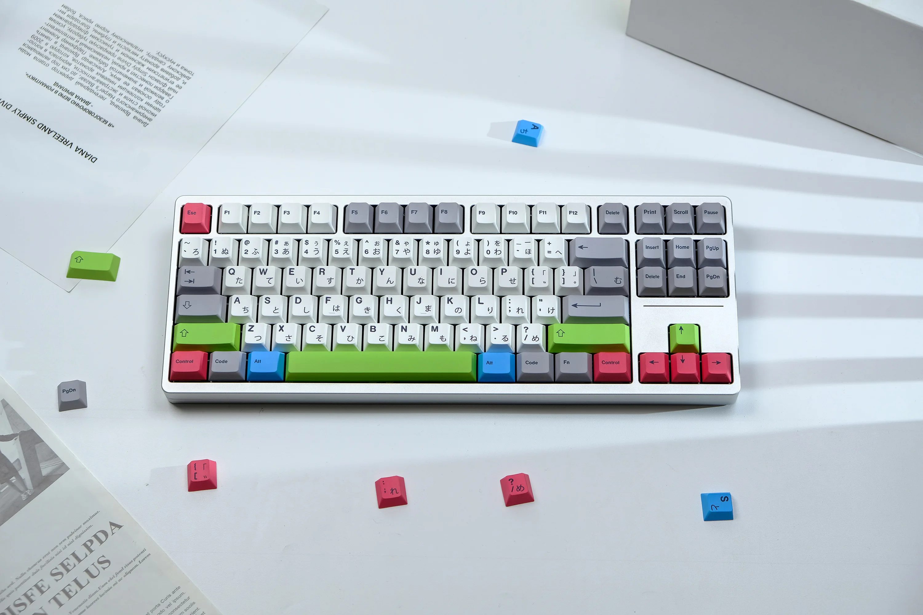 Juego de teclas japonesas blancas y grises para teclado mecánico