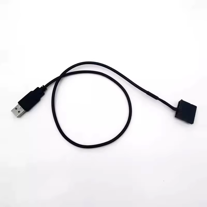 Cable USB a SATA mostrando el conector USB y el conector SATA hembra