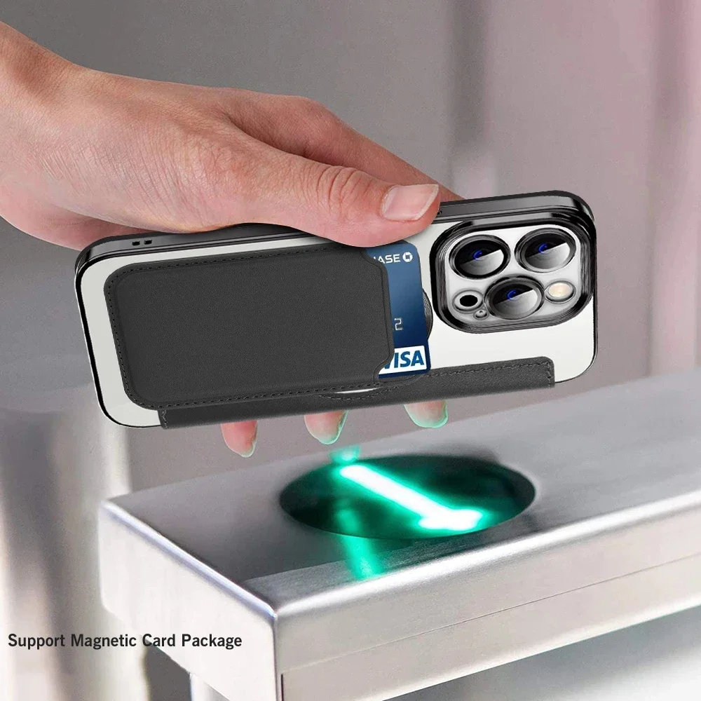 Funda de cuero MagSafe para iPhone 11-16 con tapa tarjetero