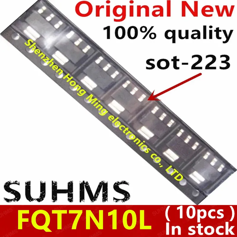 Vista frontal del transistor MOSFET FQT7N10L
