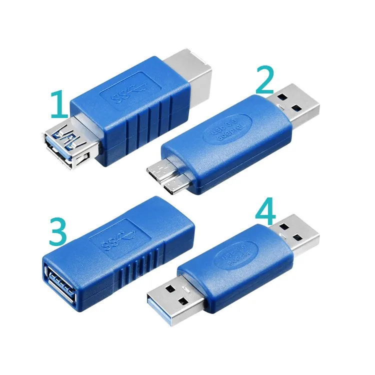 Adaptador USB 3.0 visto de frente mostrando los dos tipos de connector