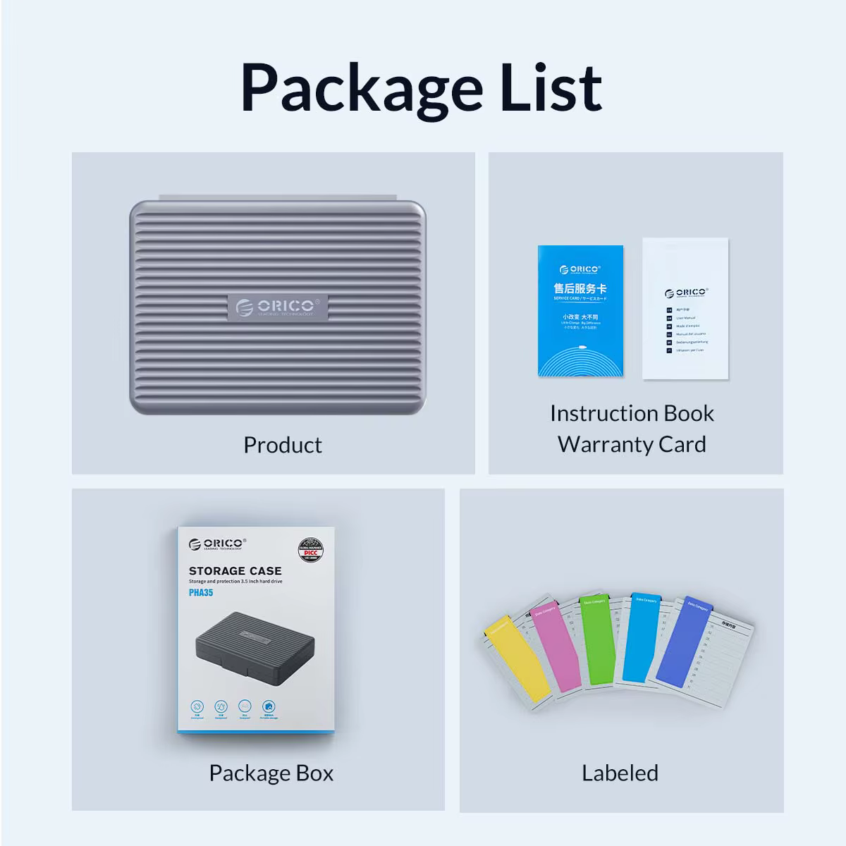 Contenido completo del paquete ORICO