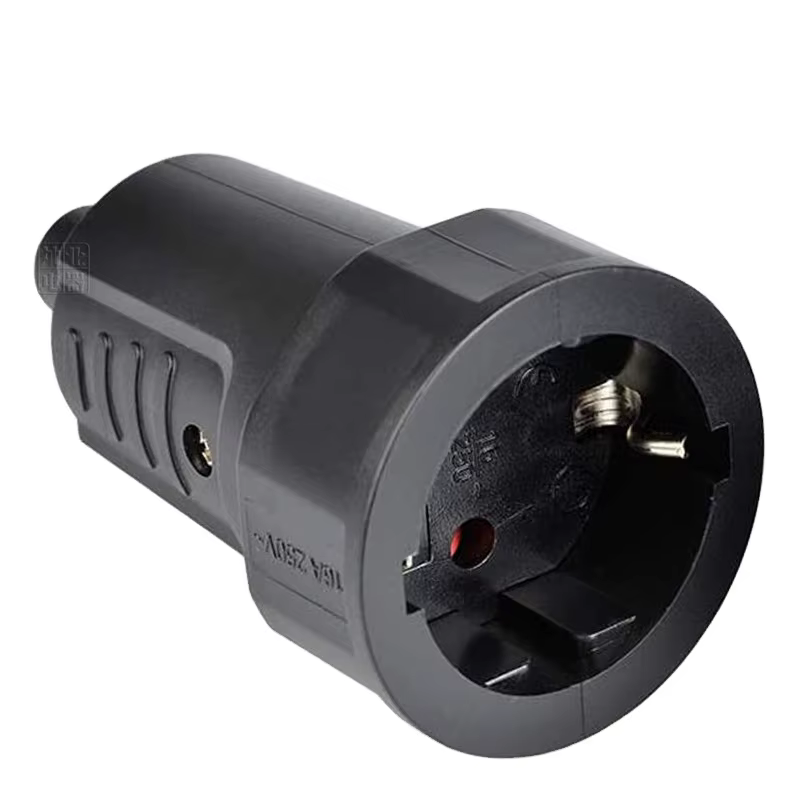 Conector hembra Schuko blanco vista frontal