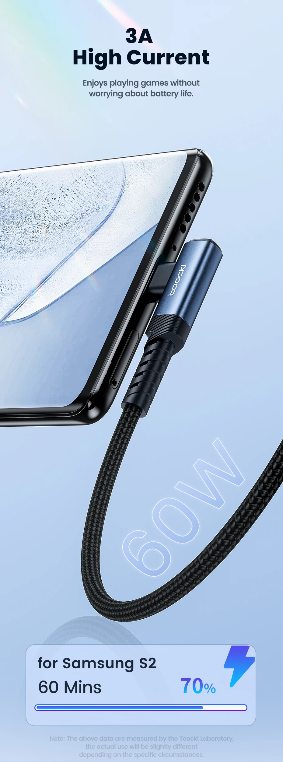Cable de carga Toocki para uso con teléfonos y accesorios USB-C