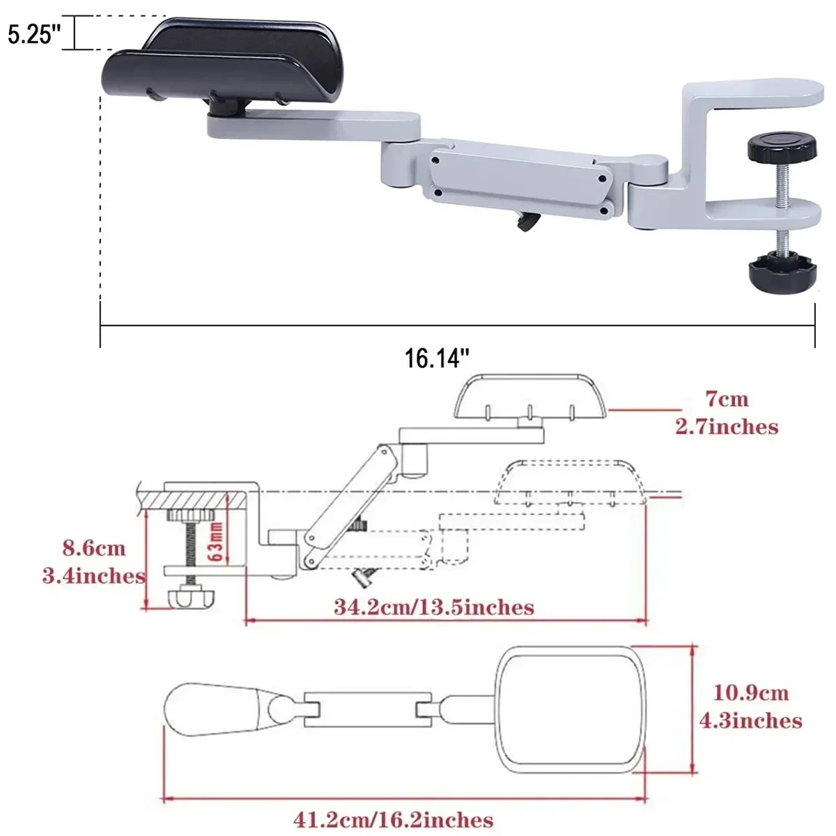 Soporte reposabrazos ergonómico Extensor con almohadillas giratorias - imagen 3