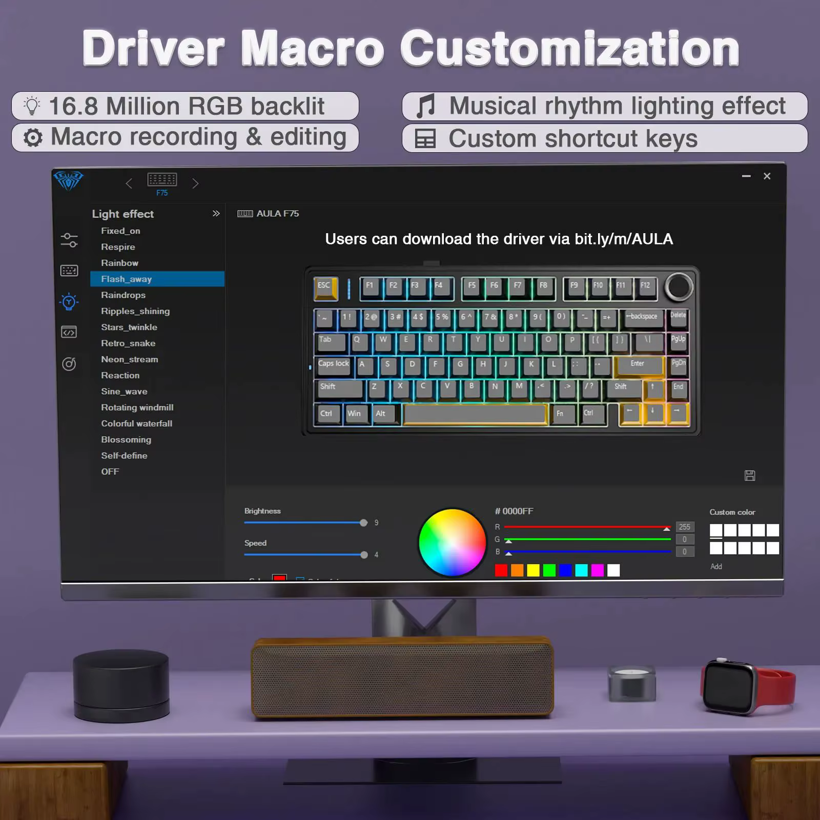 Retroiluminación RGB personalizable del teclado AULA F75 Pro