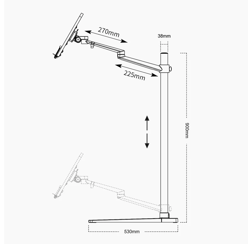 UP-8AW Soporte suelo lectura libro-tableta aluminio, altura ajustable - imagen 2
