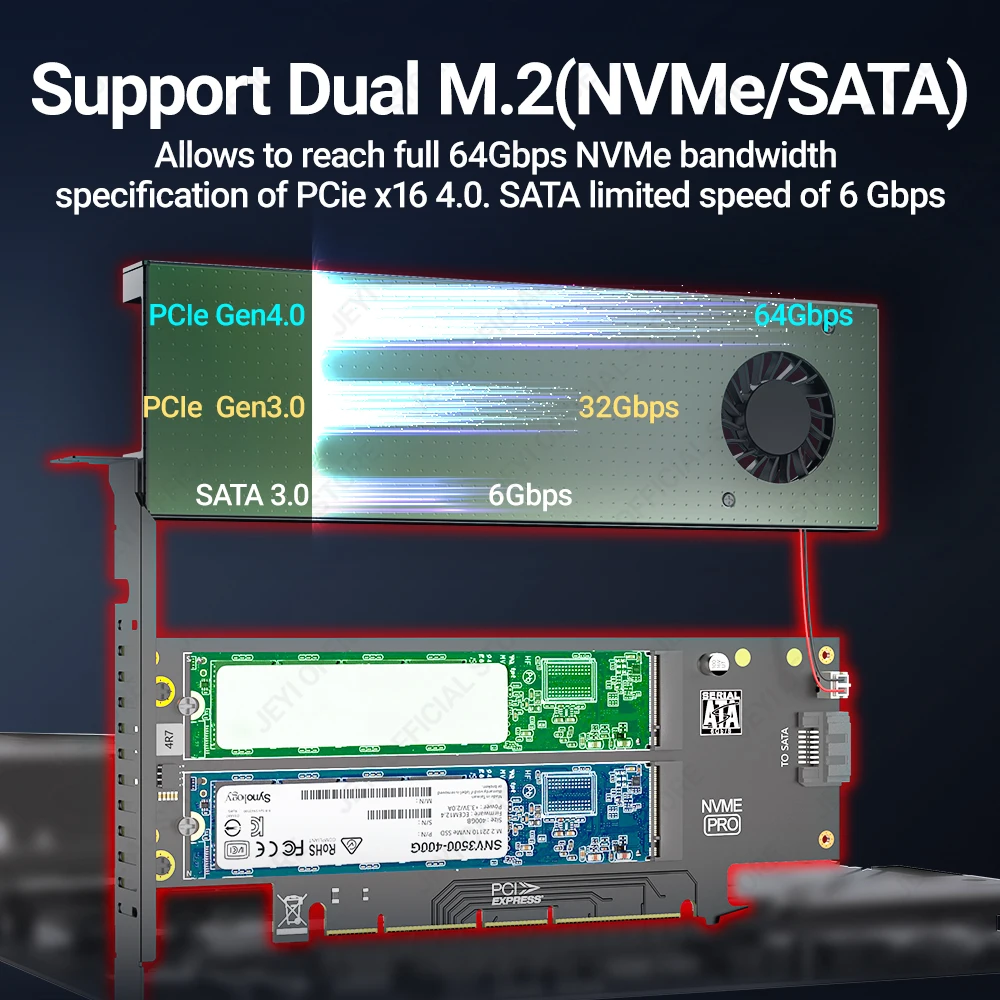 JEYI SK9 Adaptador M.2 NVMe a PCIe 4.0 con Ventilador Turbo - imagen 3