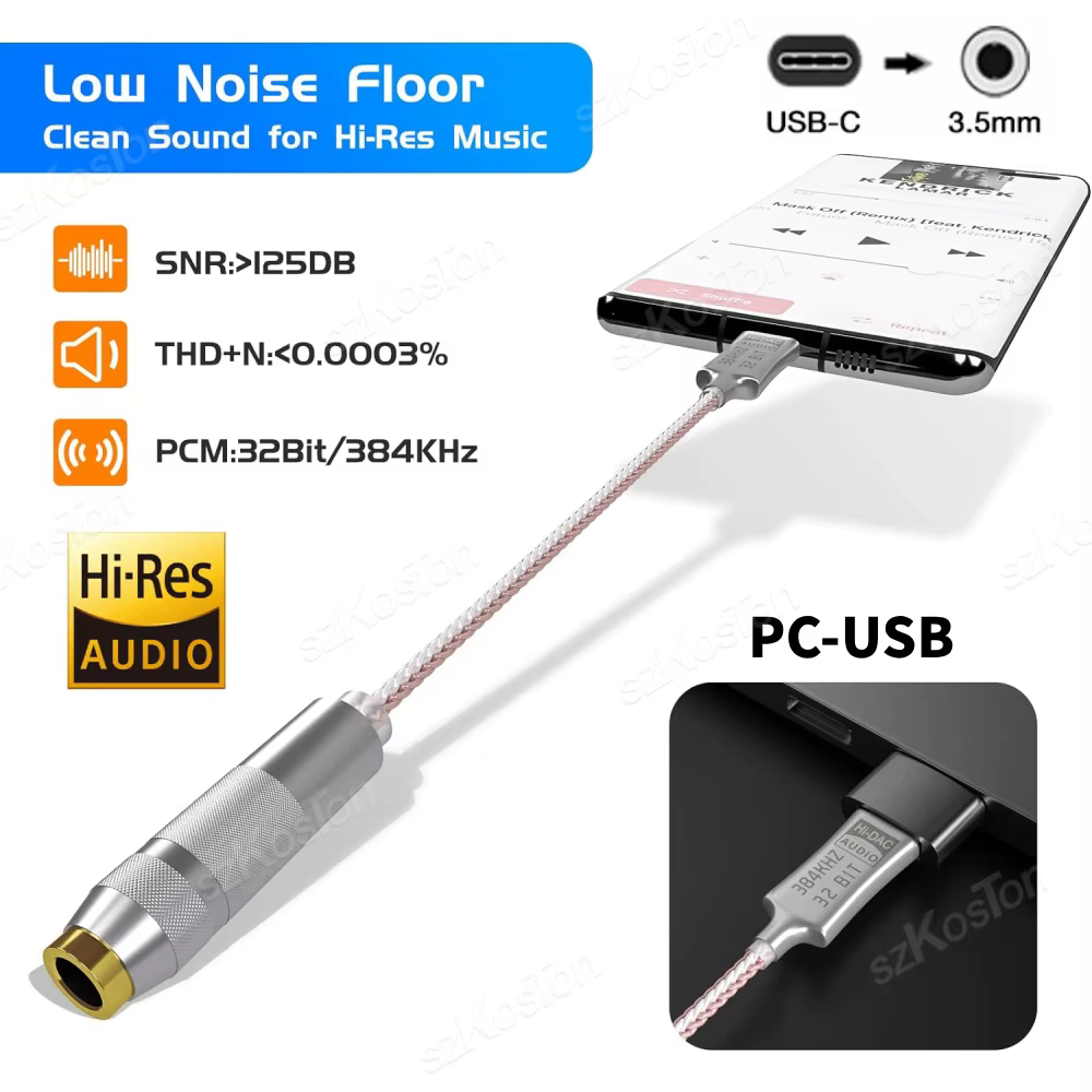 DAC USB-C a Jack 3.5mm Hi-Fi 32bit/384kHz para Auriculares