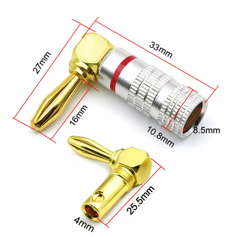 Conector Banana 90º Chapado en Oro 4 mm – Enchufe Altavoz HiFi Tornillo - imagen 5