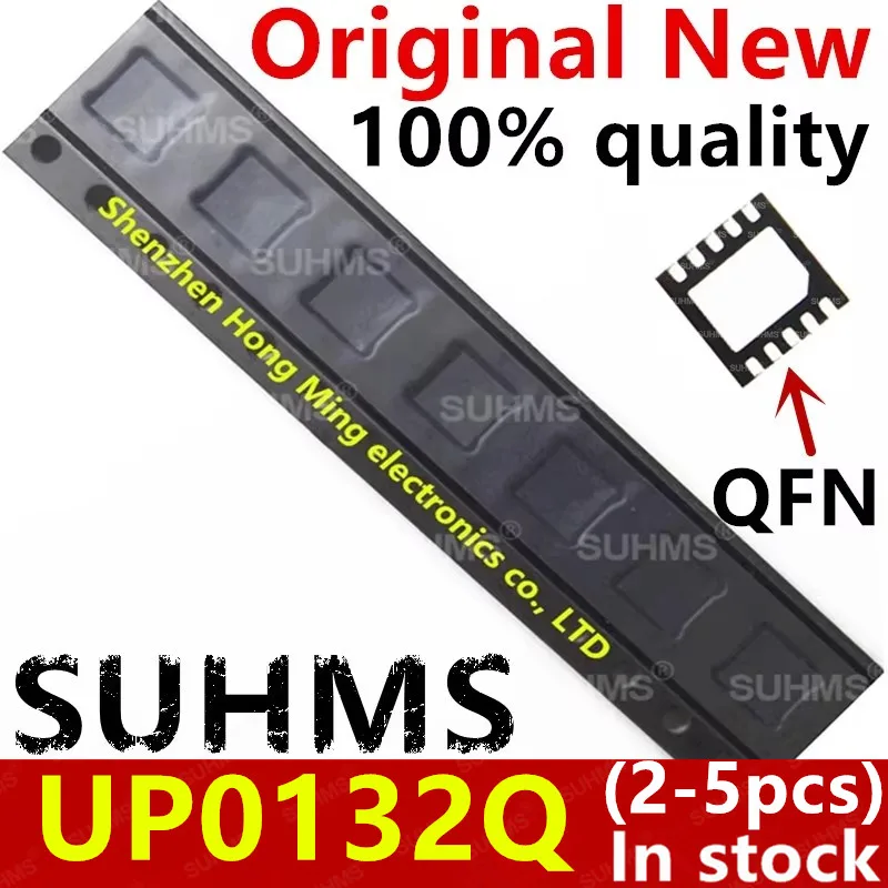 Vista superior del chipset UP0132Q QFN-10 negro con marcado claro