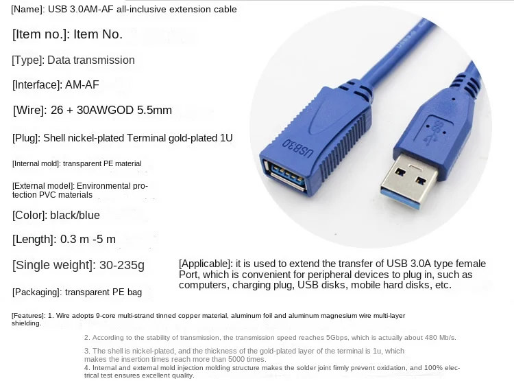 Conectores USB 3.0 macho y hembra detallados