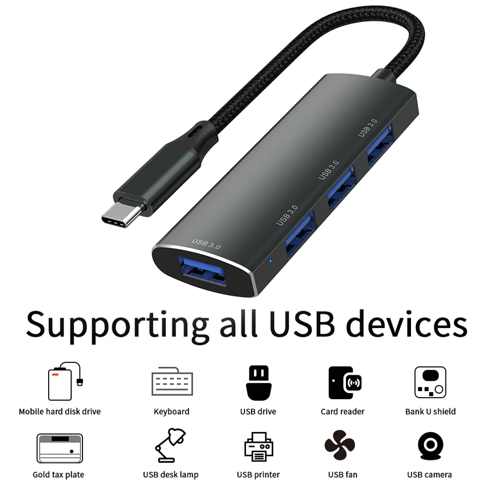 Imagen del concentrador conectado a un MacBook Pro y varios dispositivos
