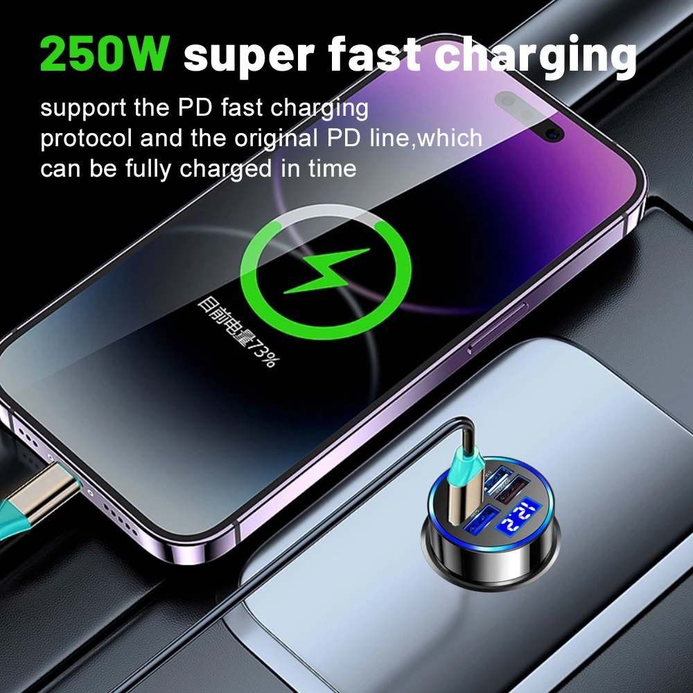 Cargador de Coche 5 puertos USB-C PD QC3.0 iPhone Samsung Huawei Xiaomi - imagen 4
