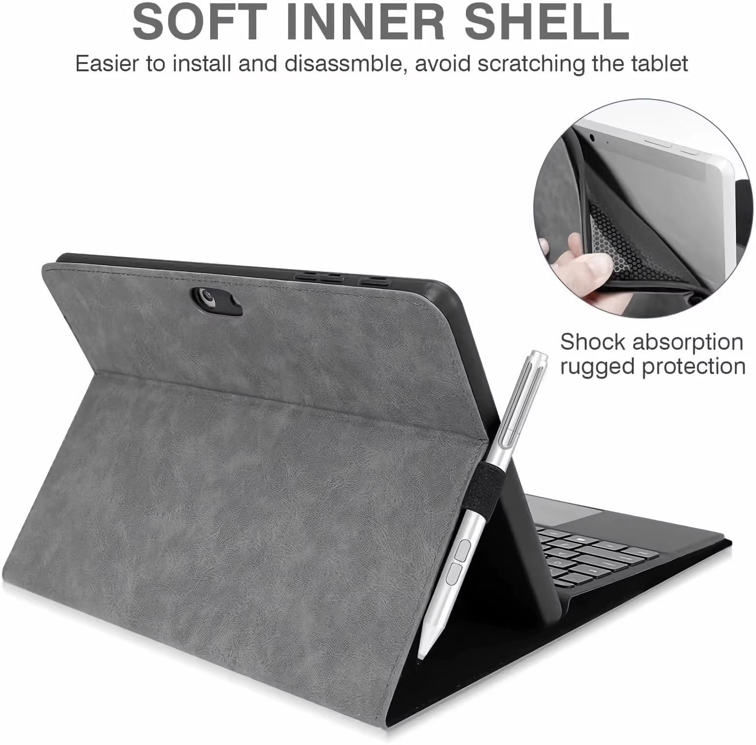 Funda Microsoft Surface Go 4/3/2 – Soporte Multiángulo TPU y Cuero PU - imagen 5