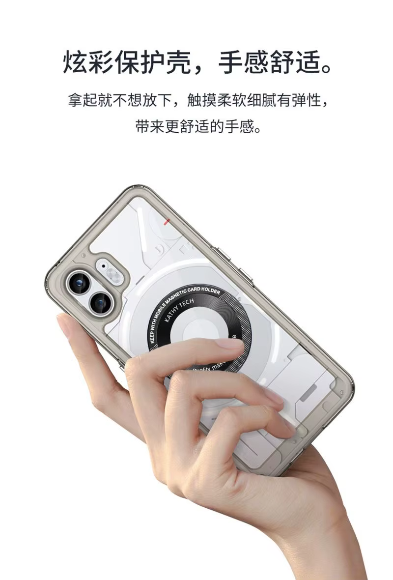 Detalle de la carcasa transparente para CMF Phone