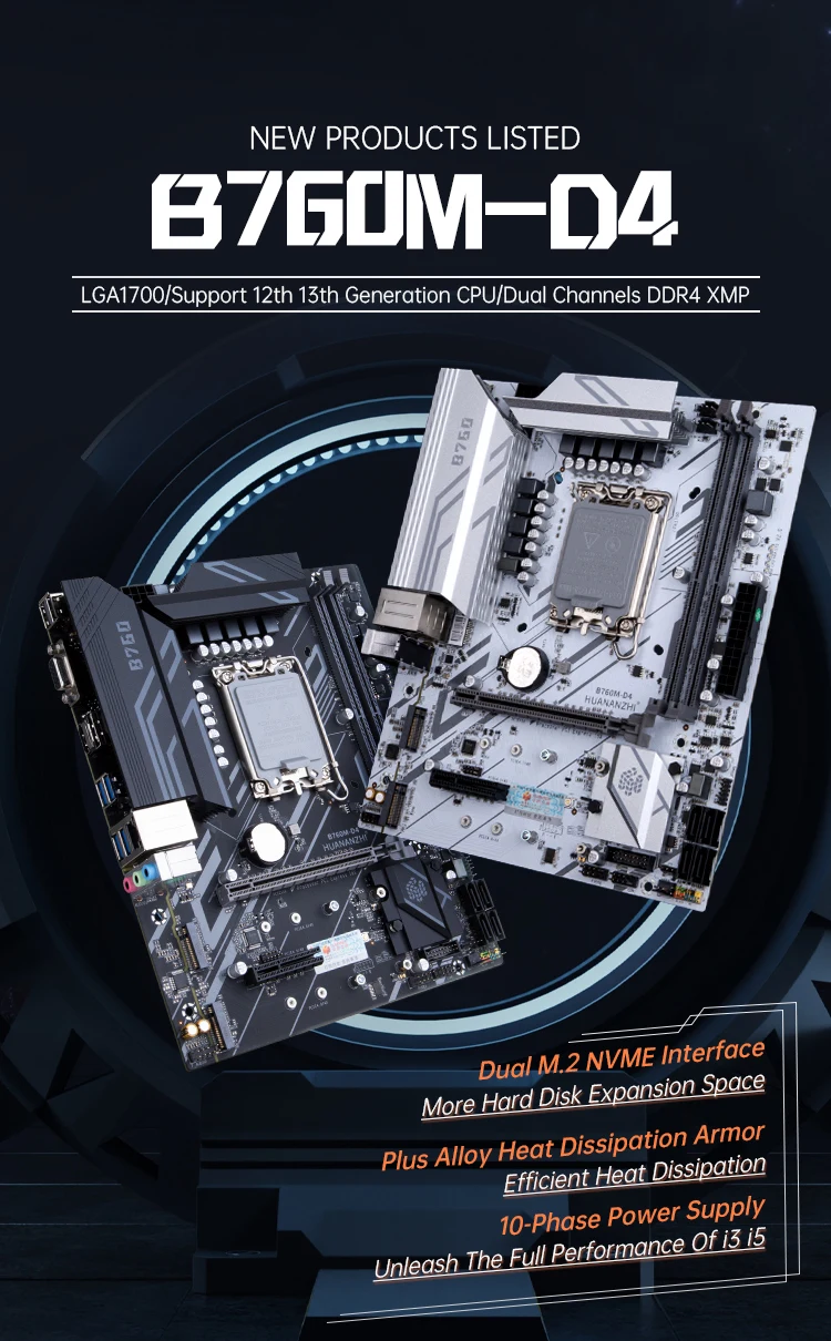 Placa base HUANANZHI B760M D4-A vista general con dissipate CPU