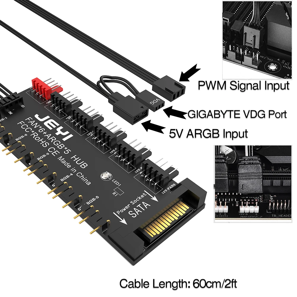 JEYI Hub Controlador ARGB PWM para Ventiladores y Tiras LED - imagen 2