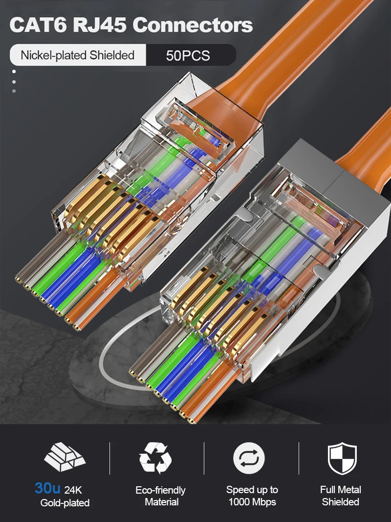 Vista frontal del conector RJ45 pass‑through
