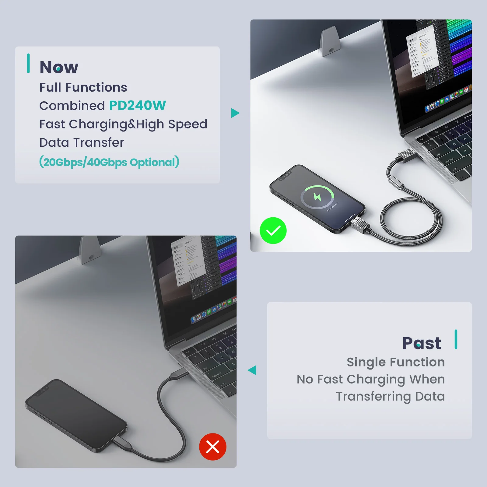 Detalle del conector USB-C con indicadores de carga
