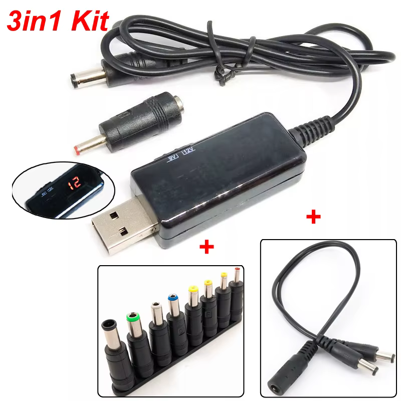 Cable elevador USB a 9V/12V con conectores
