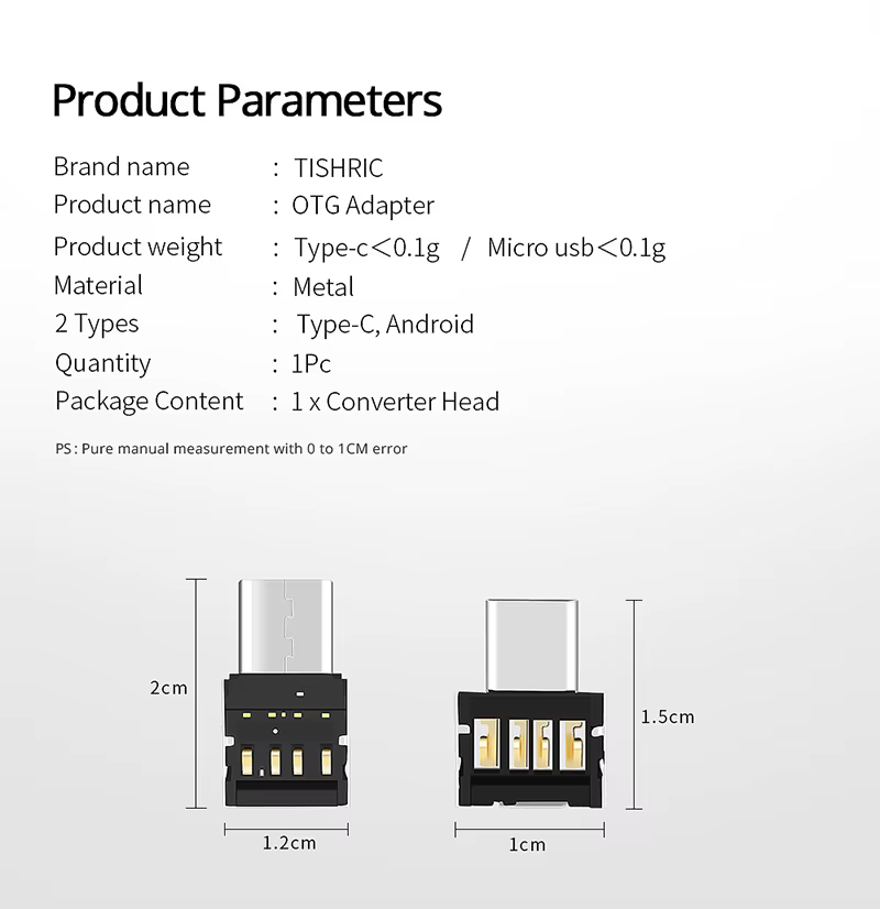 Adaptador OTG Micro USB tipo C vista frontal