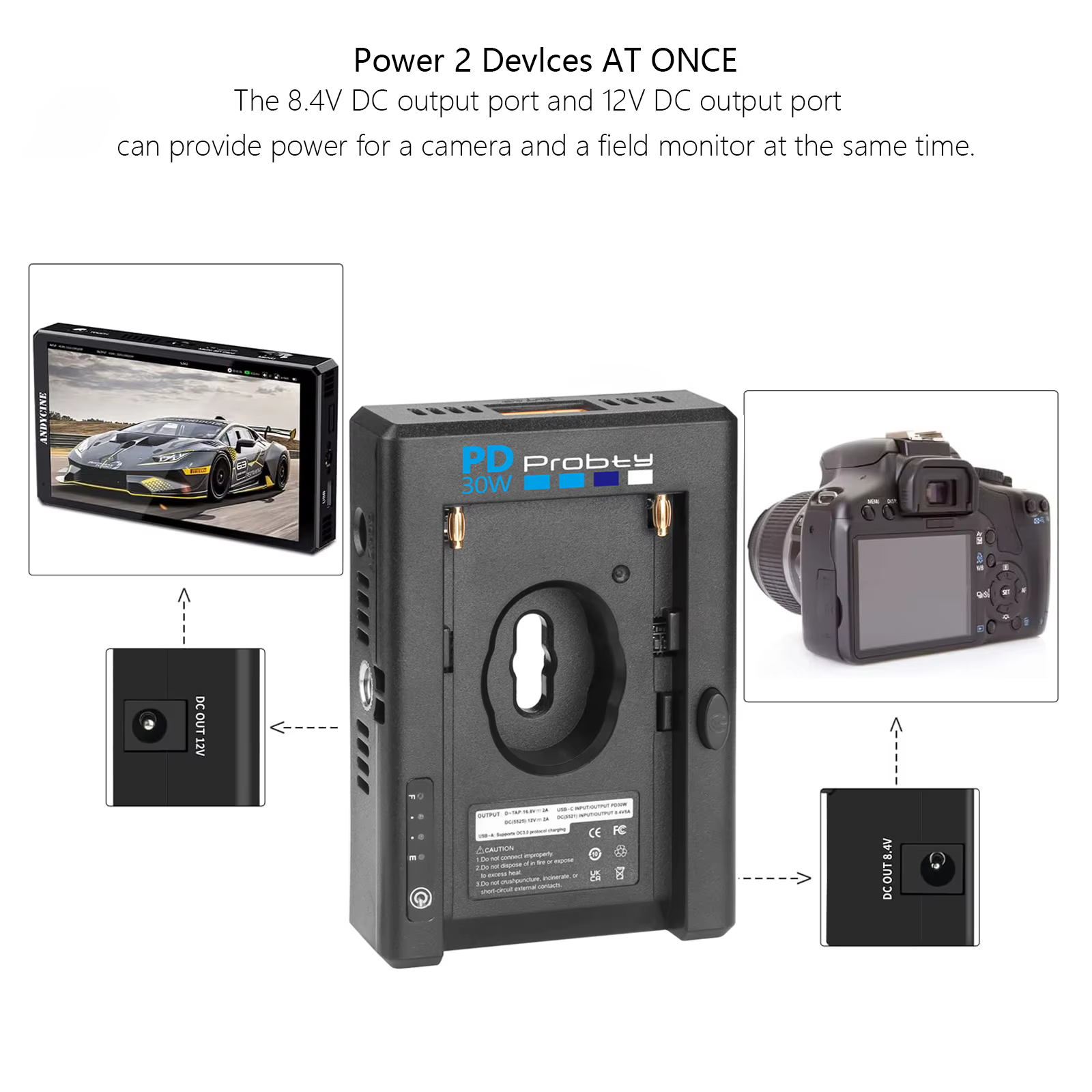 Adaptador Batería NP-F PD 30 W con Zapata Fría y Rosca 1/4 para Cámara - imagen 3