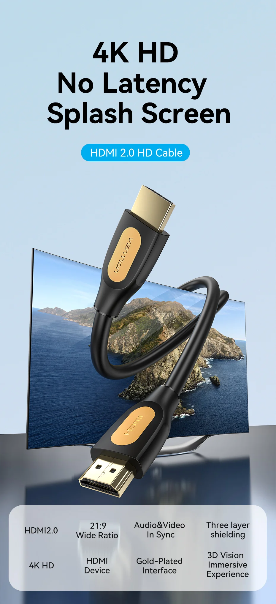 Cable HDMI 2.0 Vention para 4K 60 Hz