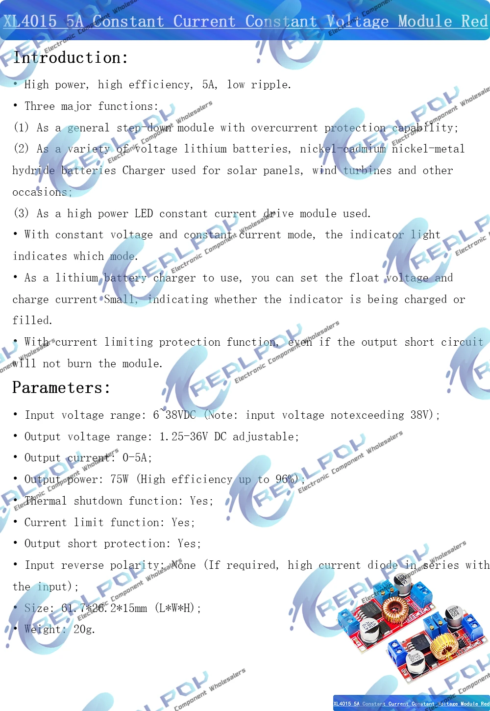 Disipador térmico integrado del módulo XL4015