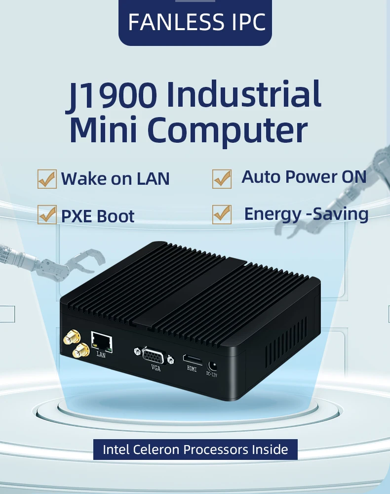 Mini PC XCY vista frontal con puertos