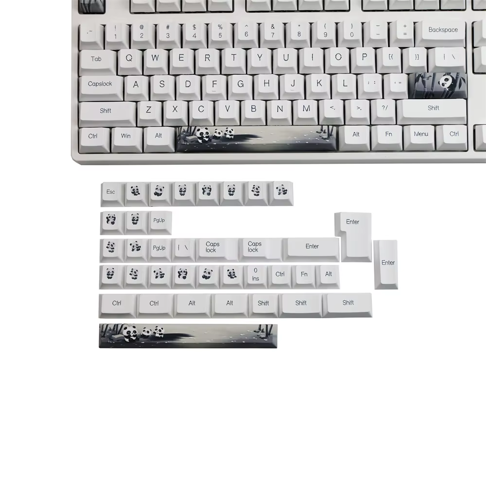 Teclado completo con keycaps Panda en uso