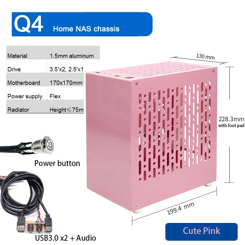 Chasis NAS Mini ITX ARSYLID Q4 – Aluminum 3.5" + 2.5" - imagen 4