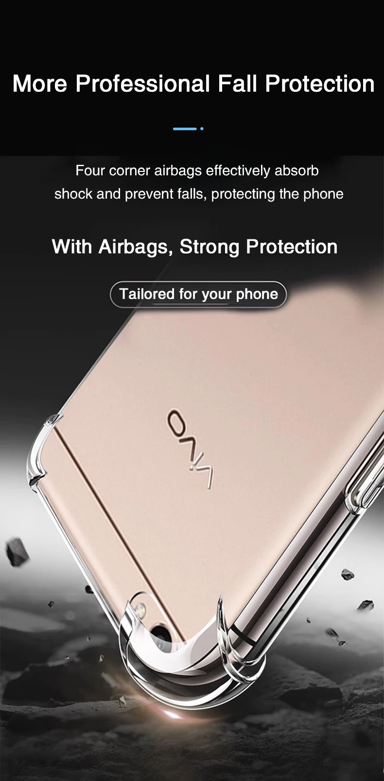 Funda transparente vista frontal con protección lateral