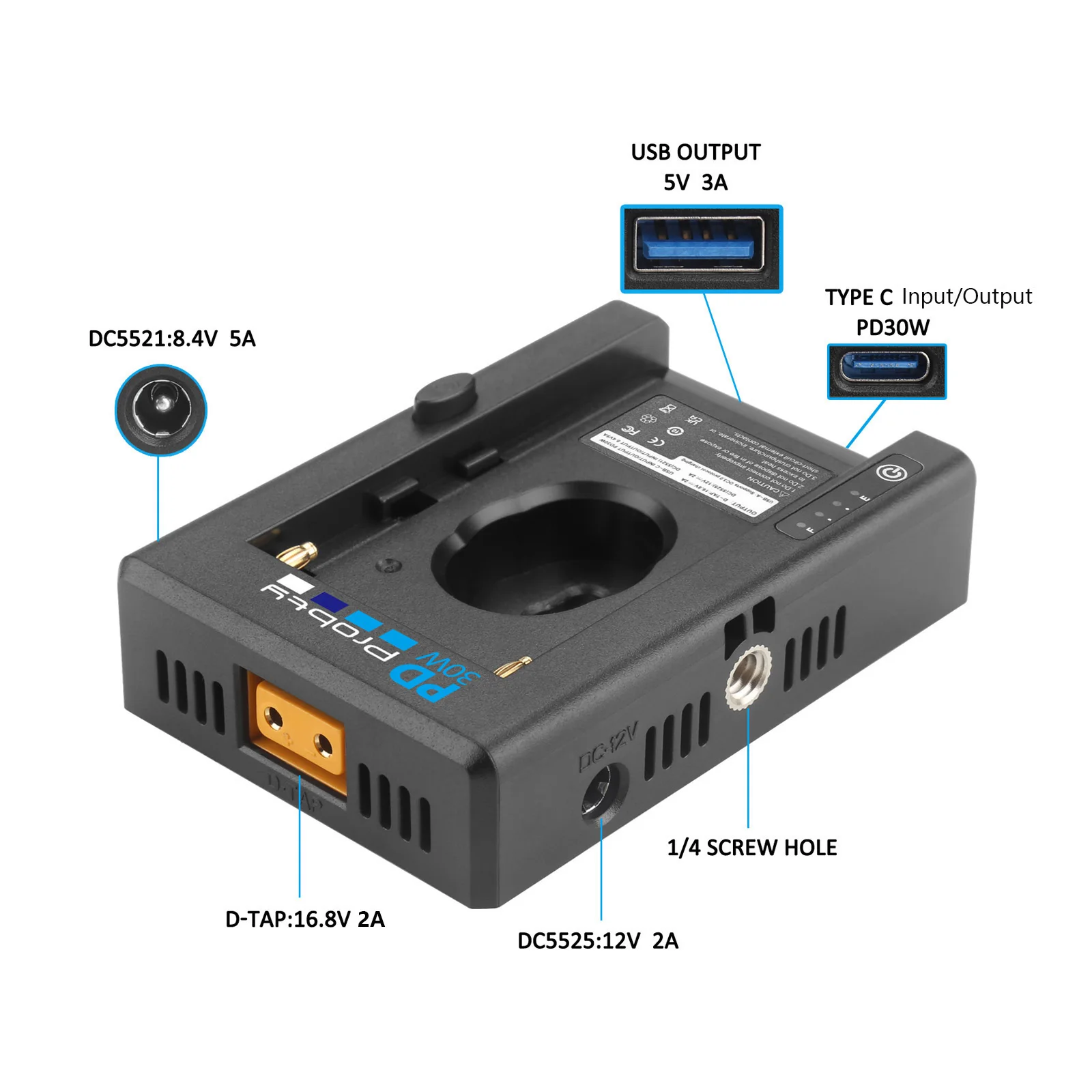 Adaptador Batería NP-F PD 30 W con Zapata Fría y Rosca 1/4 para Cámara - imagen 2