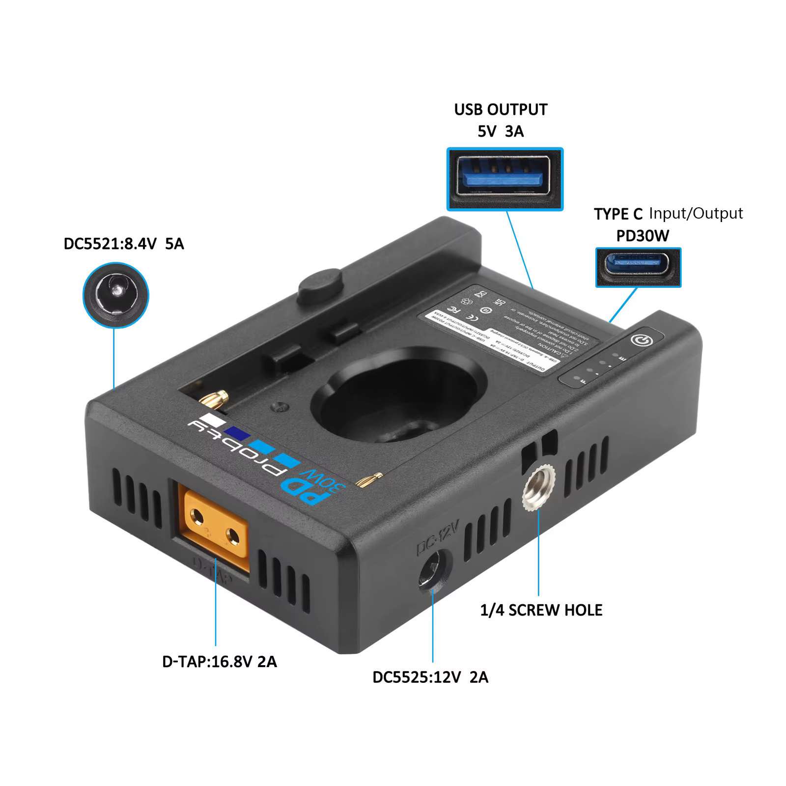 Adaptador Batería NP-F PD 30 W con Zapata Fría y Rosca 1/4 para Cámara - imagen 2