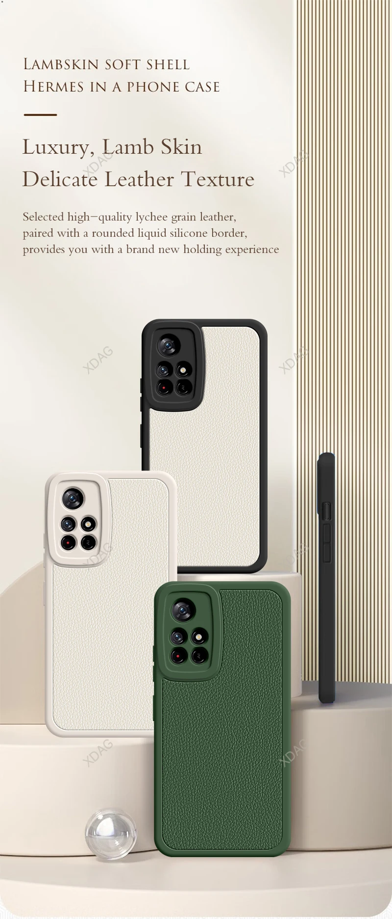 Funda de piel de cordero con patrón litchi en color negro