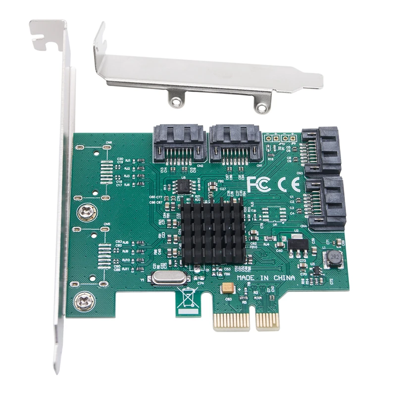 Vista frontal del adaptador mostrando los conectores SATA