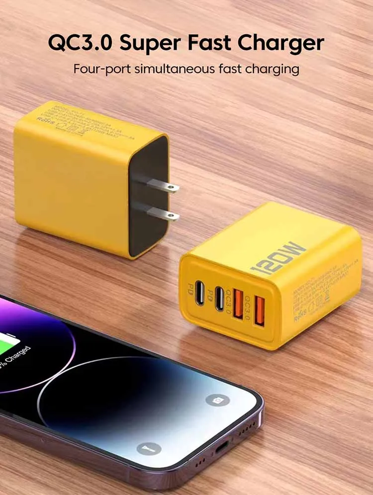 Vista frontal del cargador olaf con cuatro puertos USB‑C