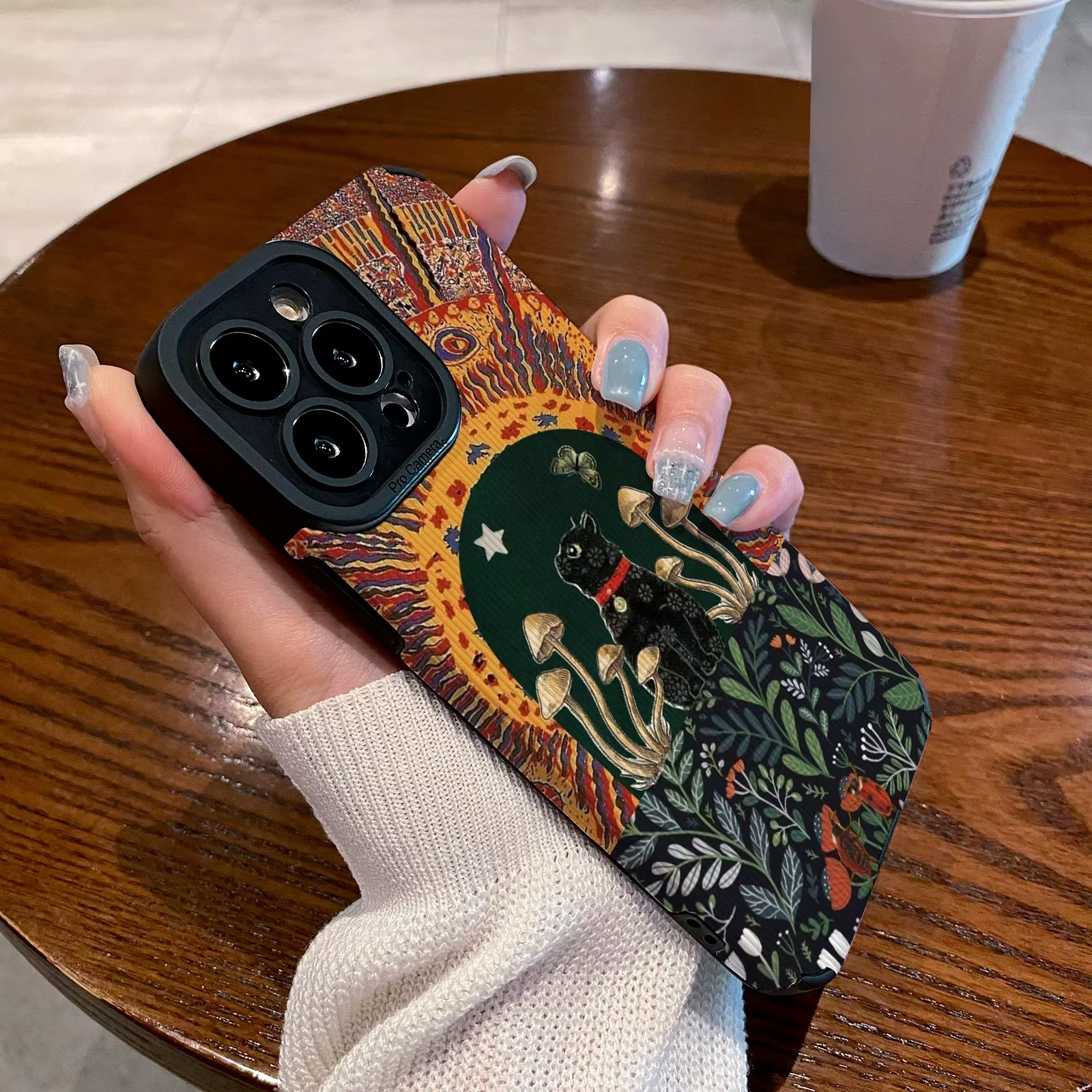 Funda de silicona con diseño de seta y gato para iPhone