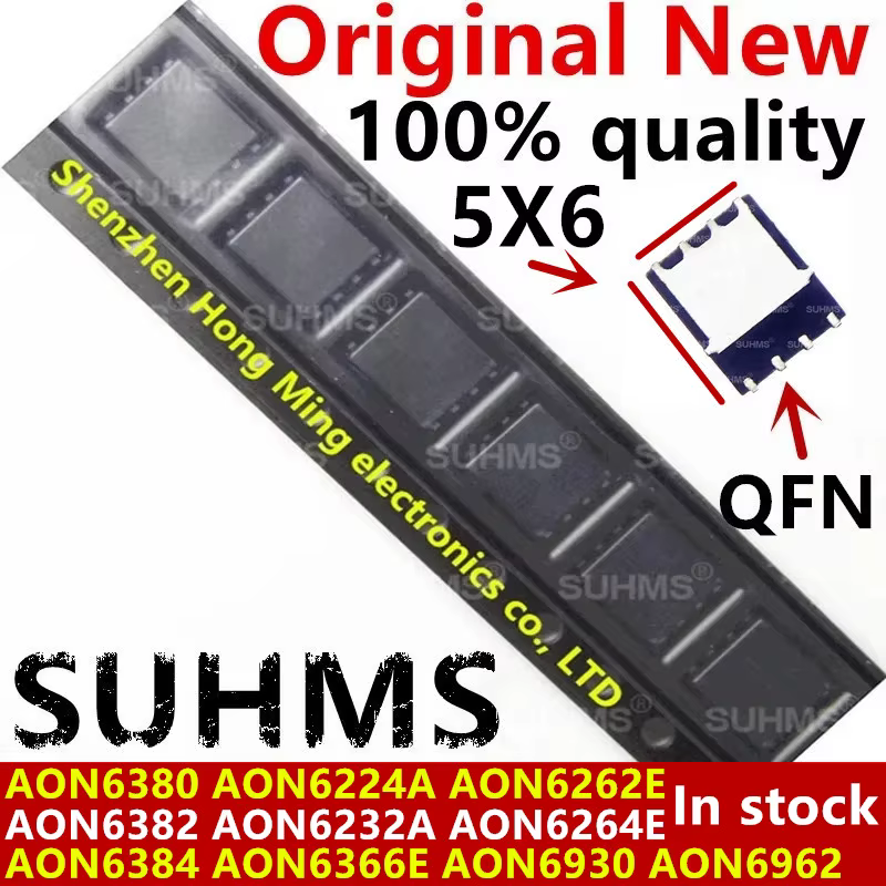 Chipset MOSFET QFN-8 visto desde arriba