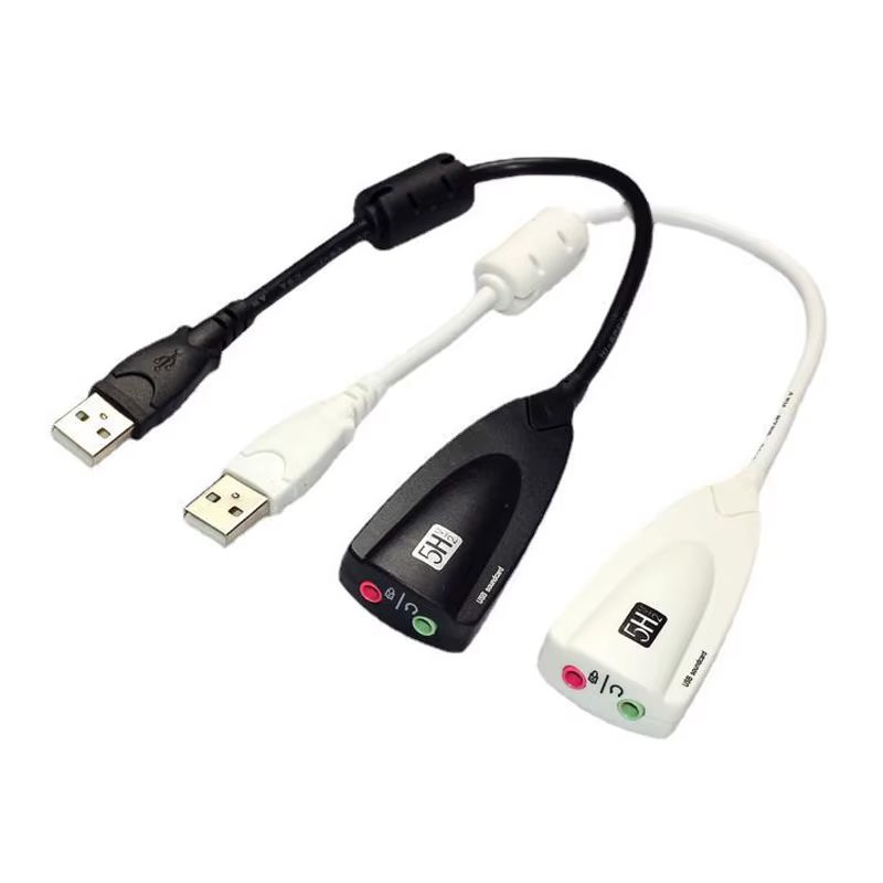 Auriculares y micrófono conectados al adaptador