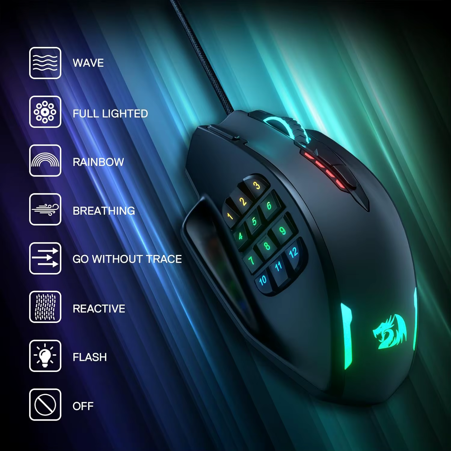 Ratón gaming Redragon M908 RGB USB programable 12400 DPI - imagen 4