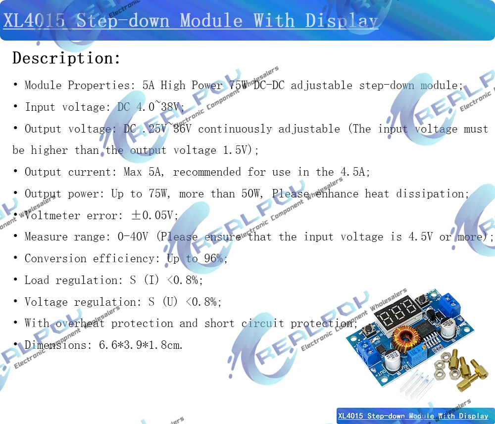 Conexiones del módulo reductor XL4015 en prueba