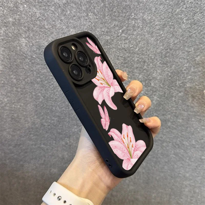 Detalle del diseño floral rosa de la carcasa para Xiaomi Redmi