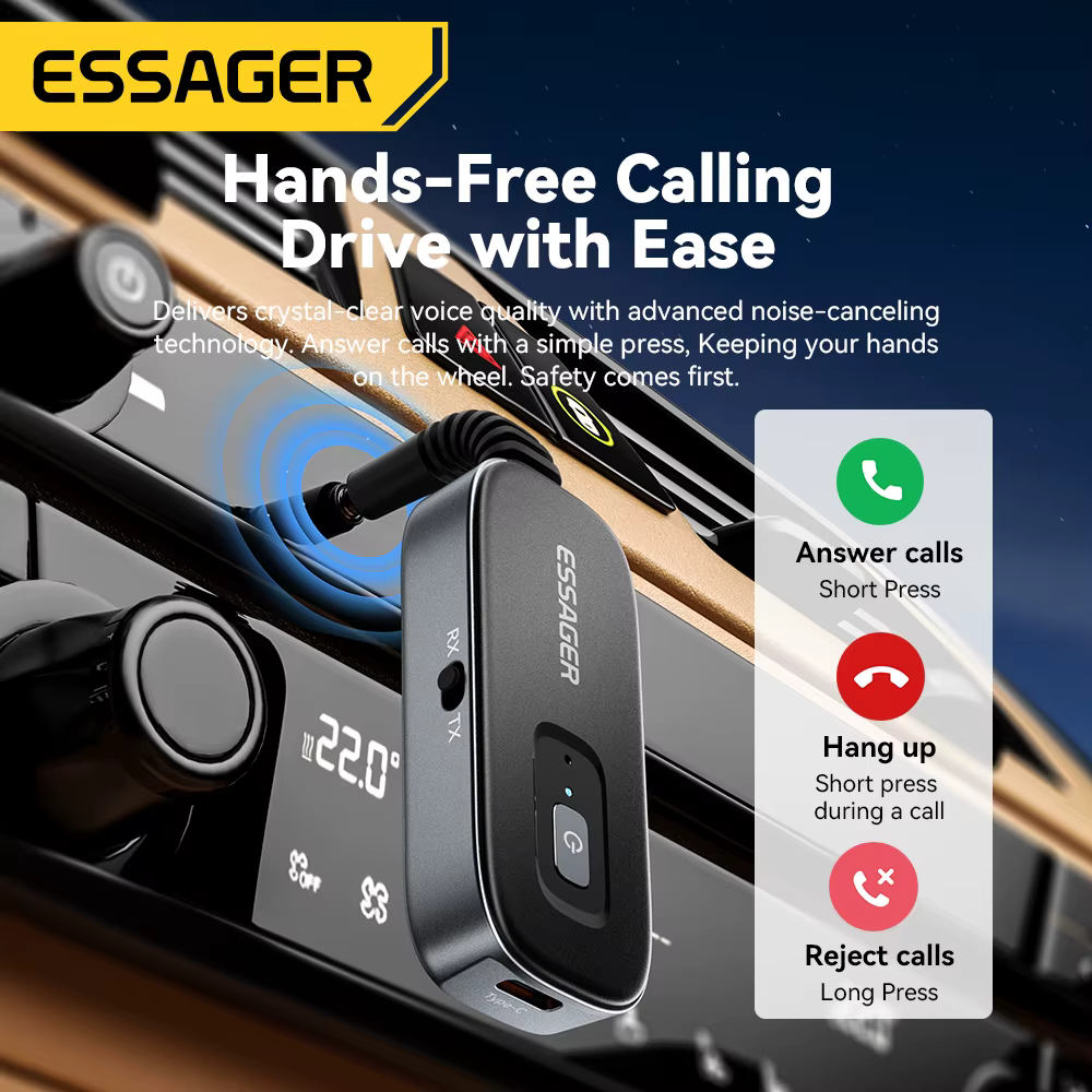 Essager Adaptador Bluetooth 5.1 Receptor Transmisor 3.5mm 2 en 1
