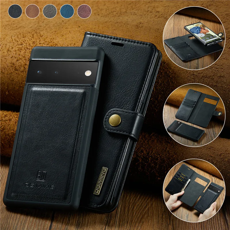 Funda de cuero retro con tarjetero magnético para Google Pixel