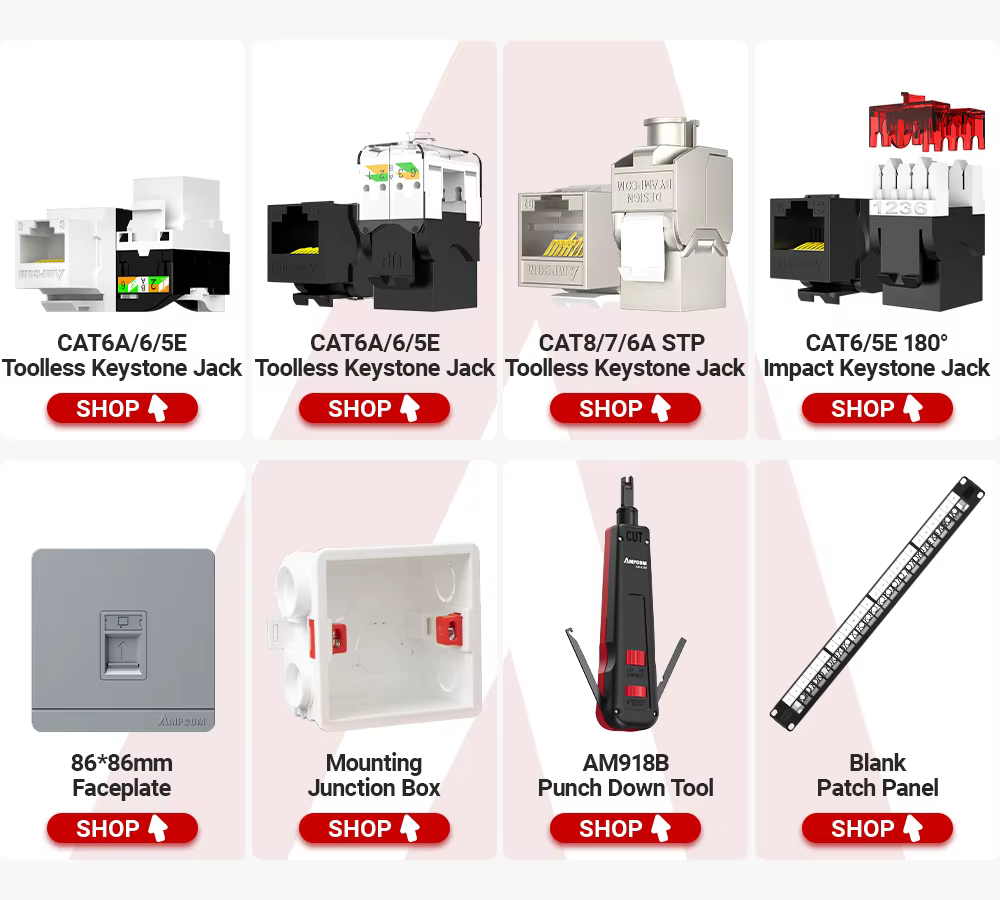 AMPCOM CAT6 Keystone Jack RJ45 vista frontal