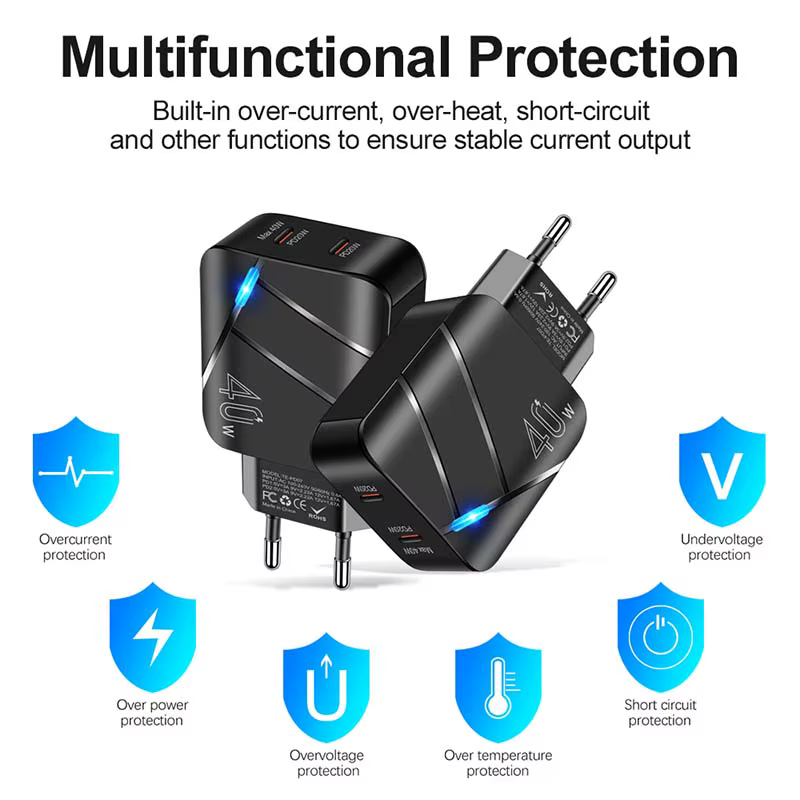 Cargador USB-C PD 40 W Doble Puerto de Carga Rápida - imagen 3