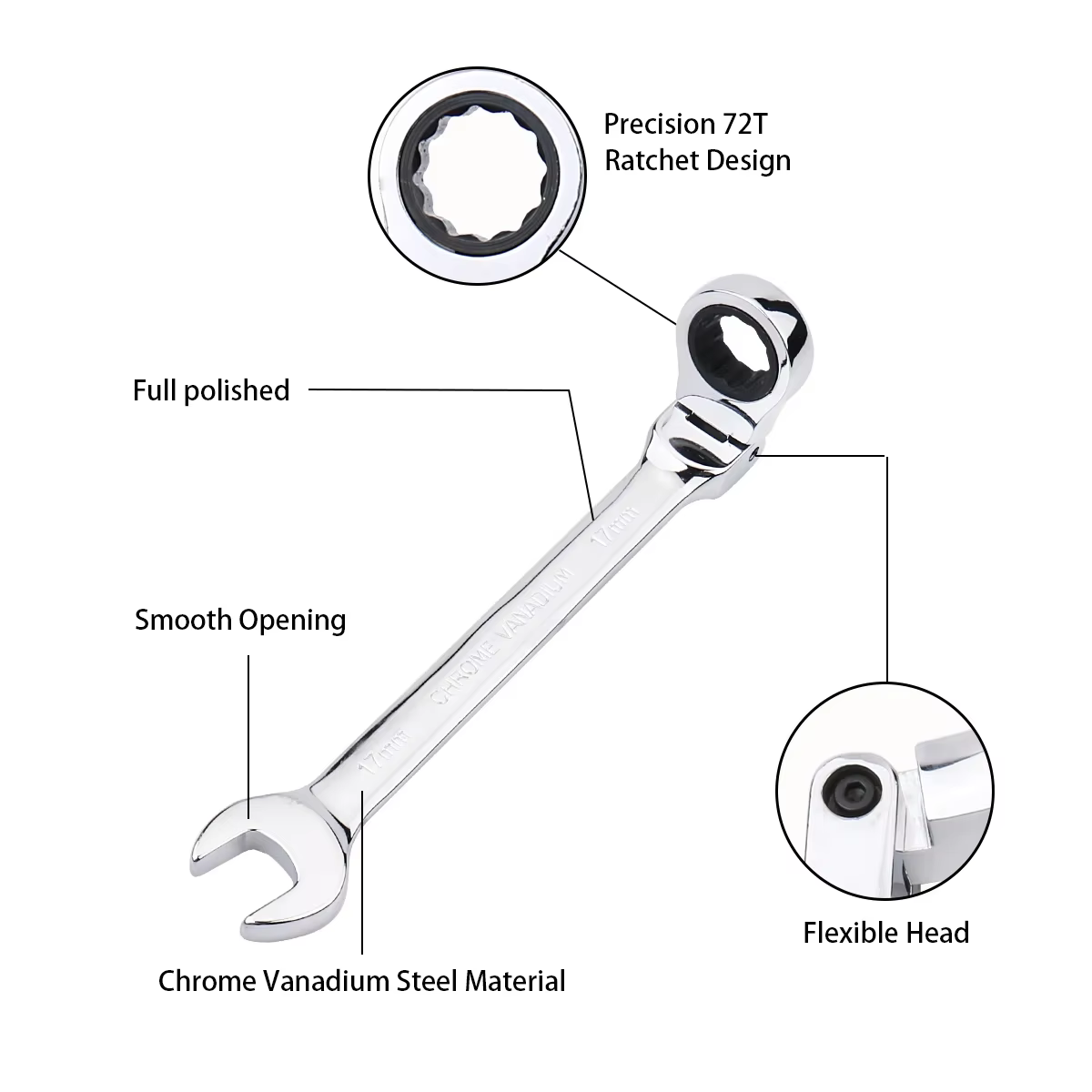 Llave Carraca 11mm con Cabeza Flexible y Acabado Espejo - imagen 4