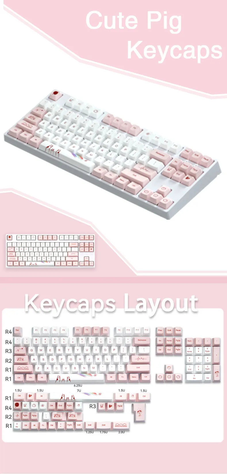 Keycaps cereja rosa - vista frontal